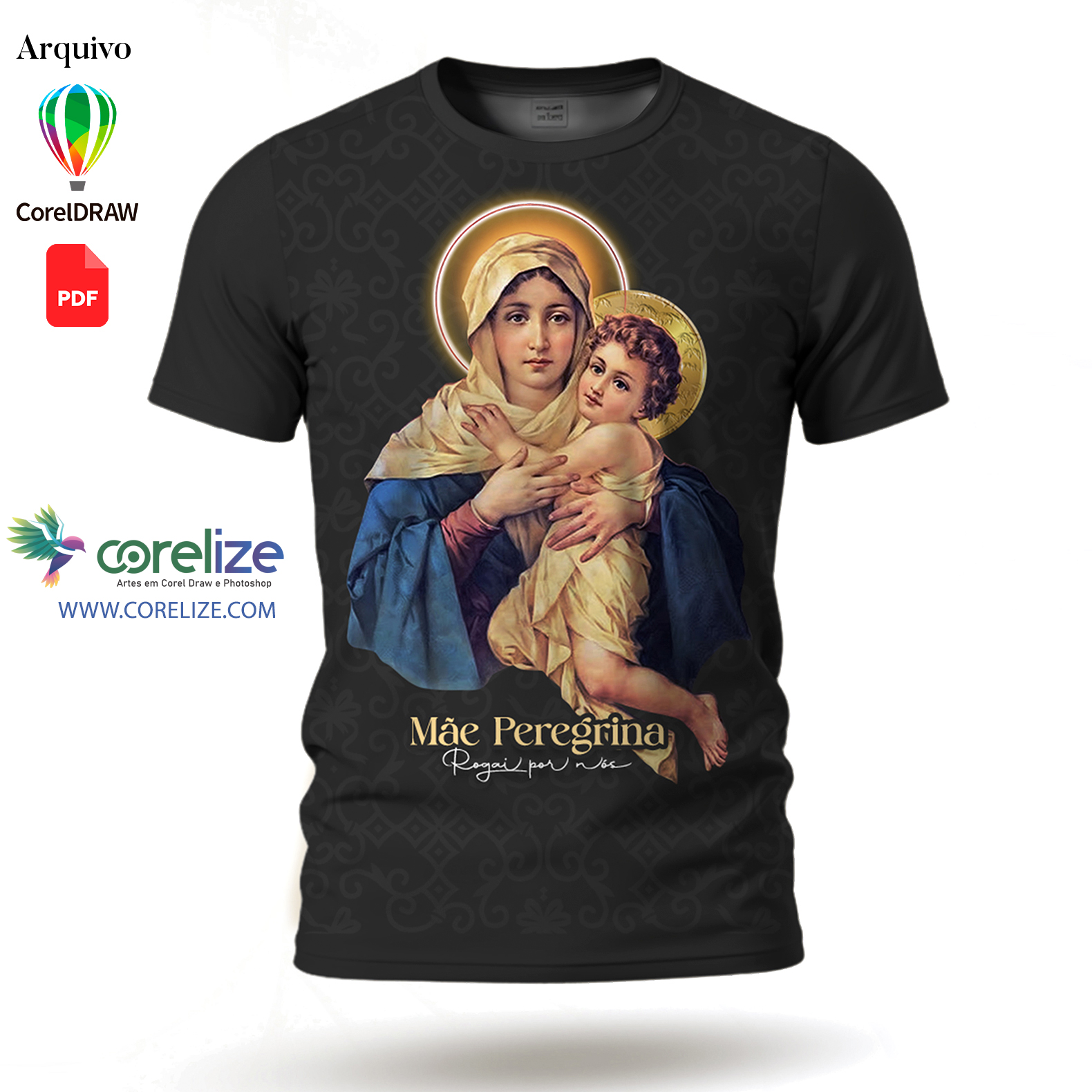 Arte Mãe Peregrina para sublimação de camiseta