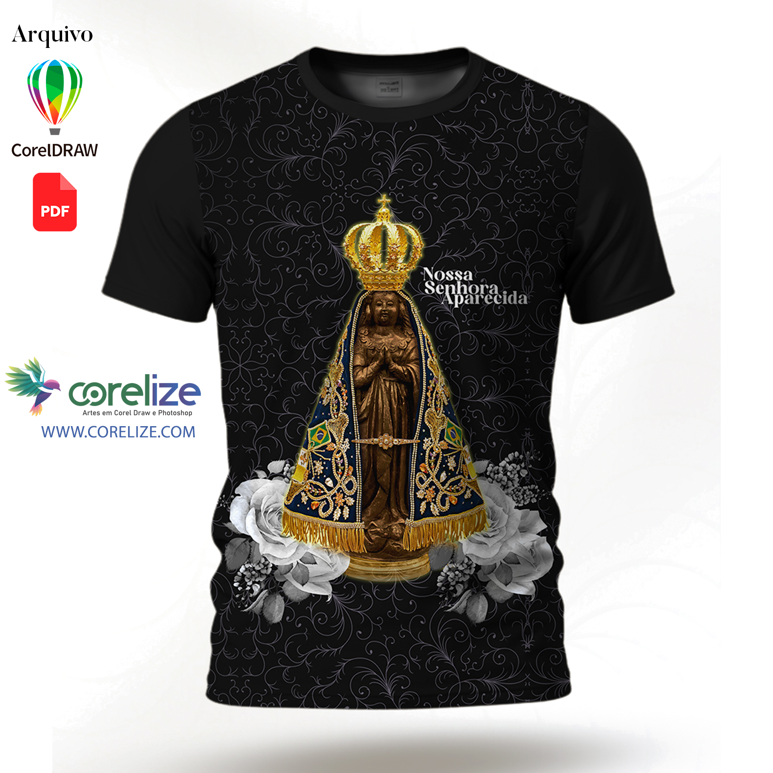 Arte Nossa Senhora Aparecida para sublimação de camiseta