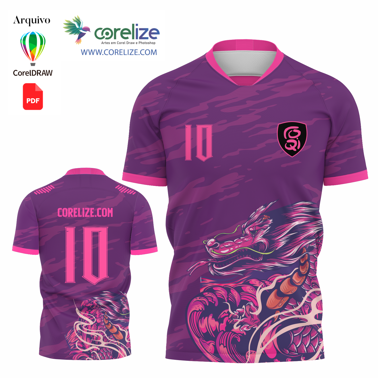 Arte Dragão Furação Pink trajado futebol para sublimação de camiseta