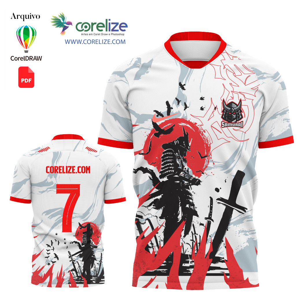Arte Samurai Corvos futebol para sublimação de camiseta
