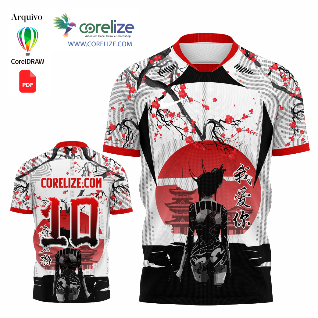 Arte Mulher Samurai futebol para sublimação de camiseta