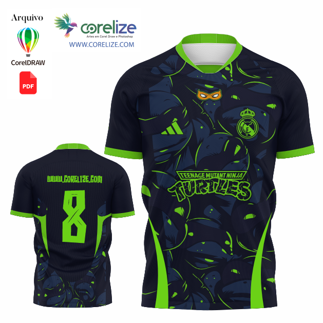 Arte Madrid Turtles Ninja futebol para sublimação de camiseta
