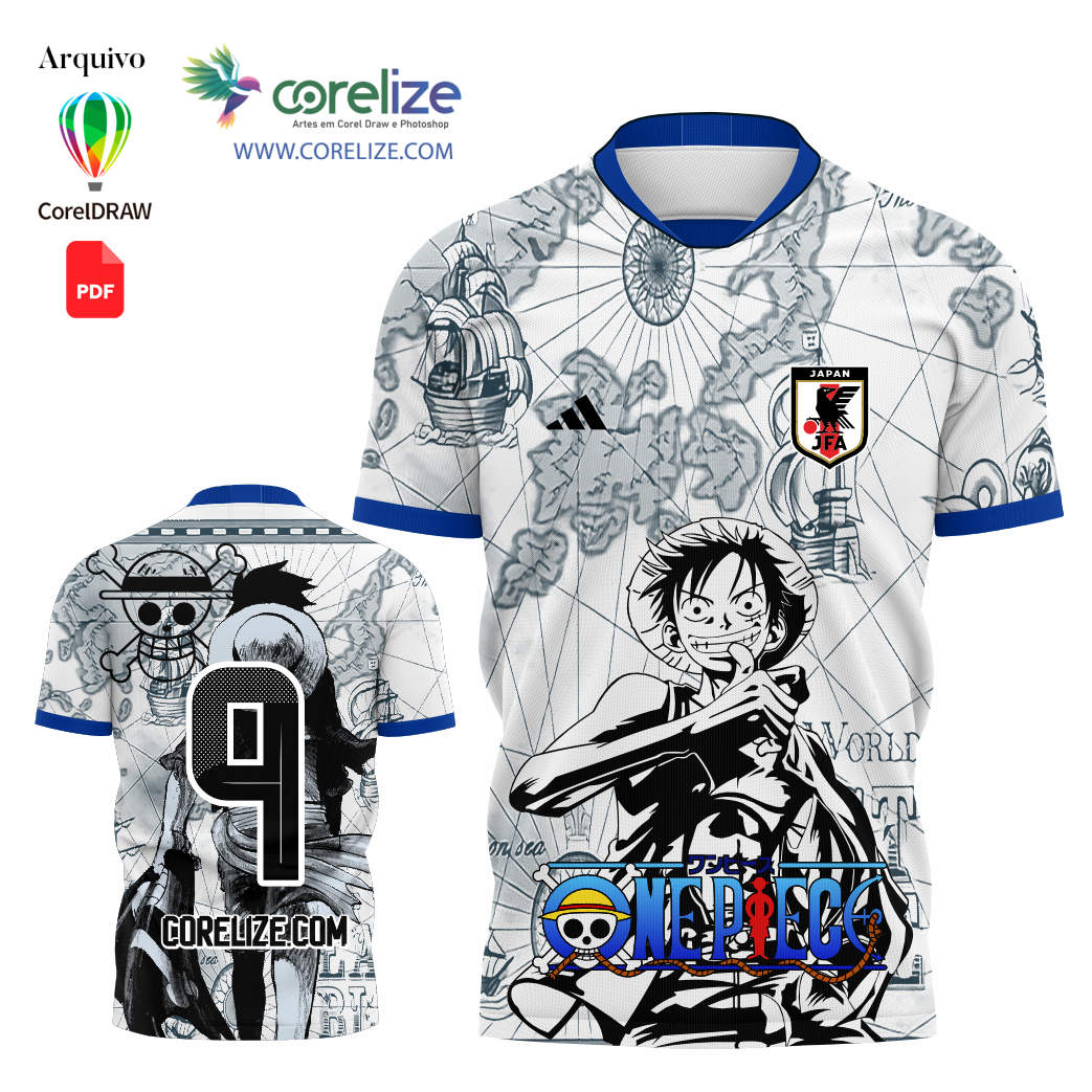 Arte Monkey D. Luffy futebol para sublimação de camiseta