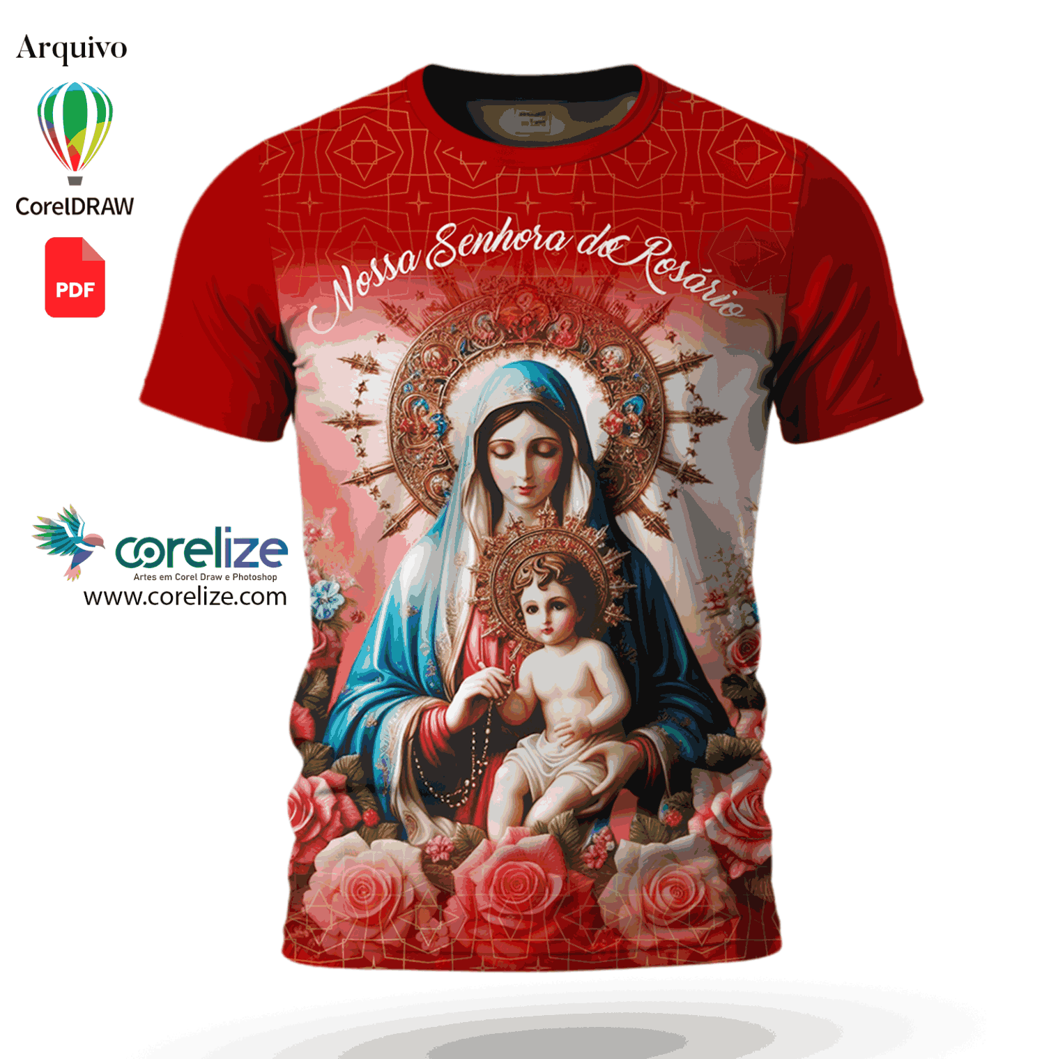 Arte  Nossa Senhora do Rosário para sublimação de camiseta