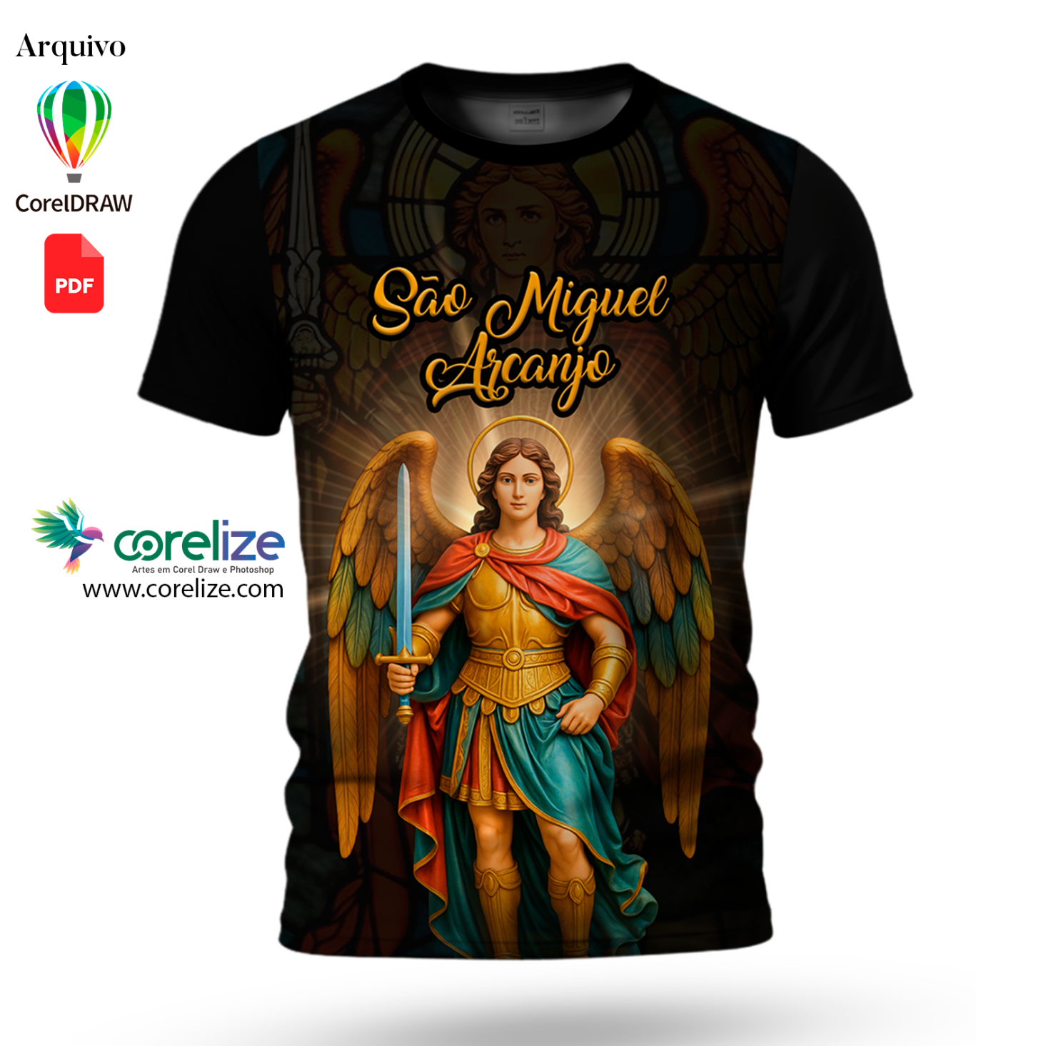 Arte São Miguel Arcanjo 02 para sublimação de camiseta