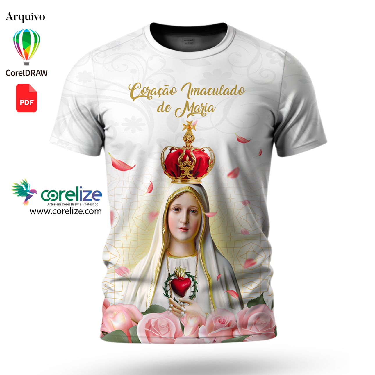 Arte Coração Imaculado de Maria para sublimação de camiseta