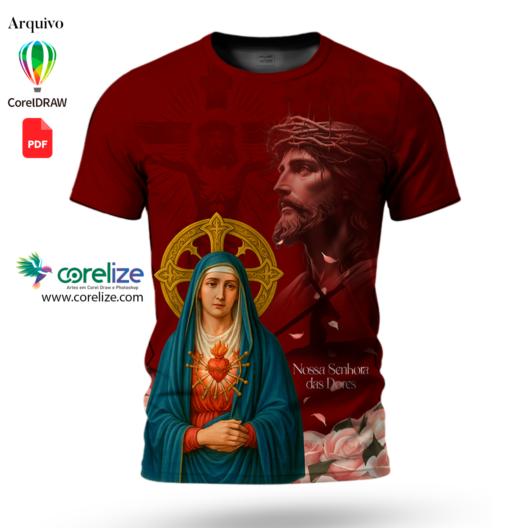 Arte Nossa Senhora das Dores para sublimação de camiseta