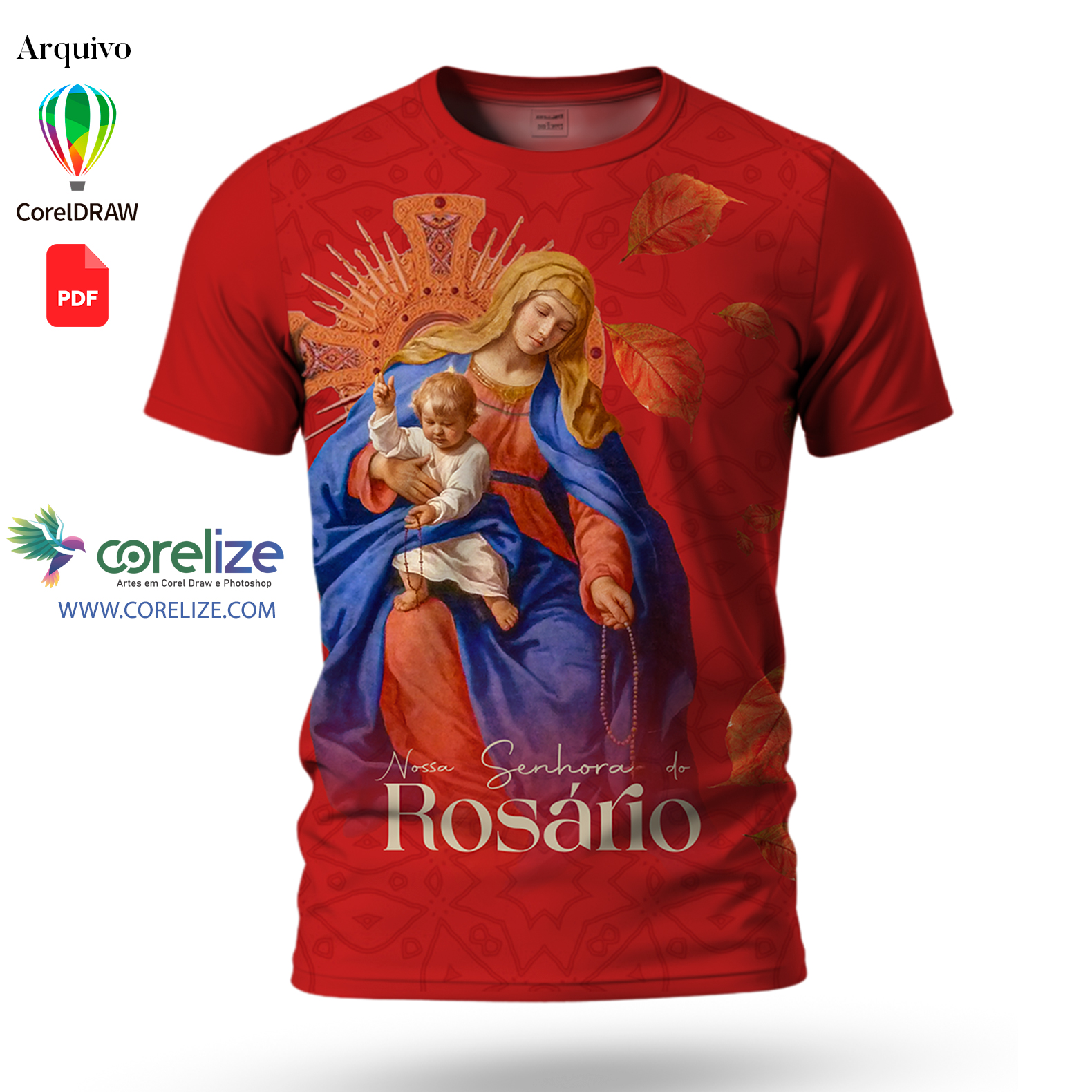Arte Nossa Senhora do Rosário para sublimação de camiseta