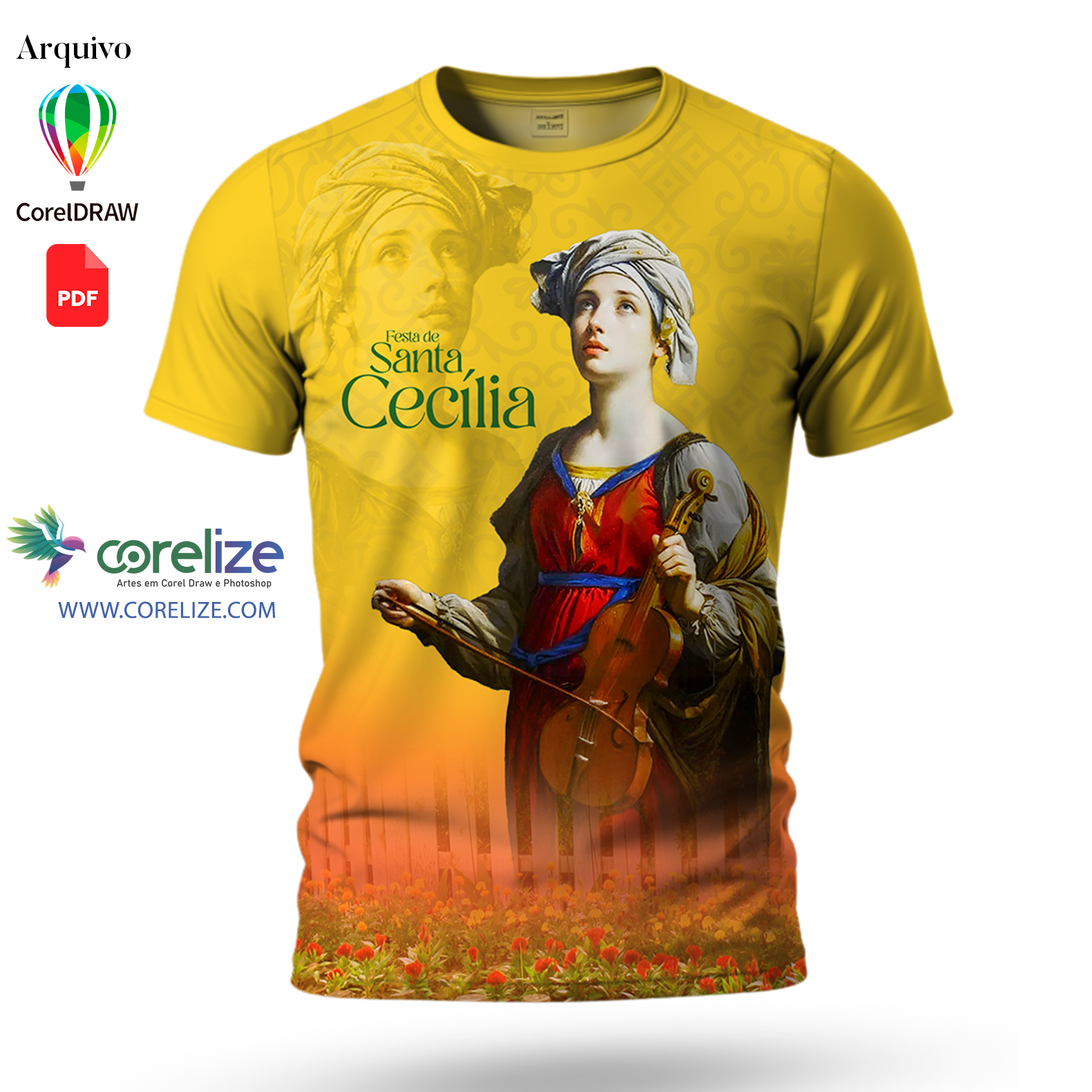 Arte Santa Cecília para sublimação de camiseta