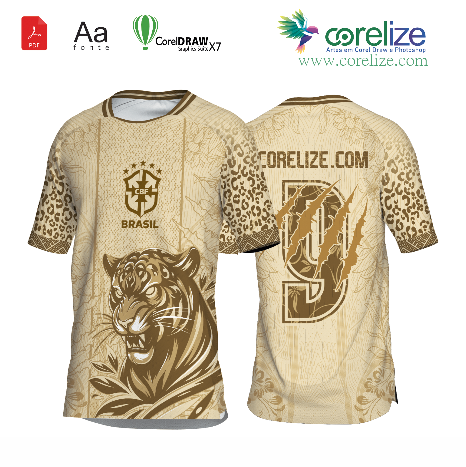 Arte Onça futebol para sublimação de camiseta