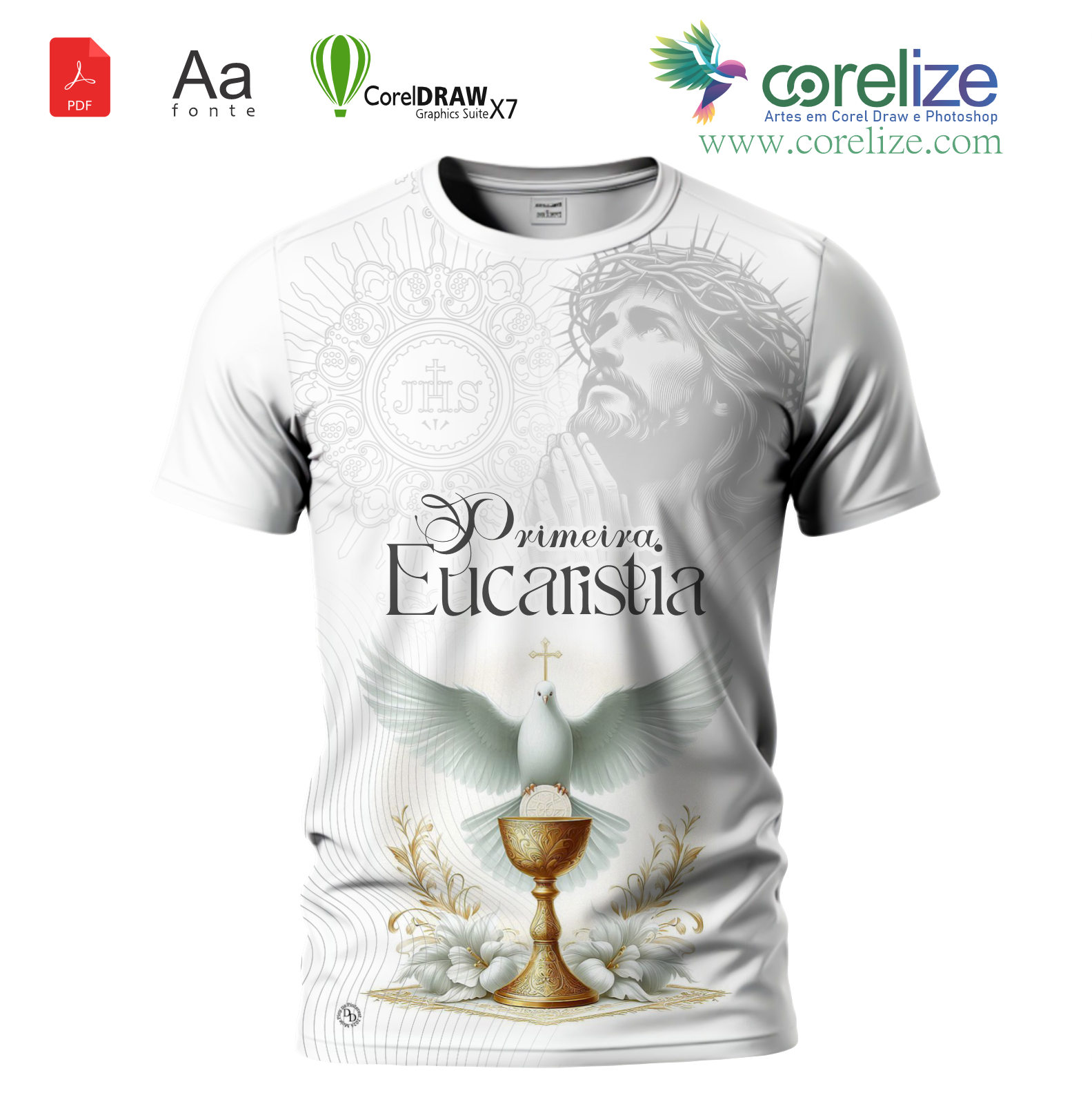 Arte Primeira Eucaristia 09 para sublimação de camiseta