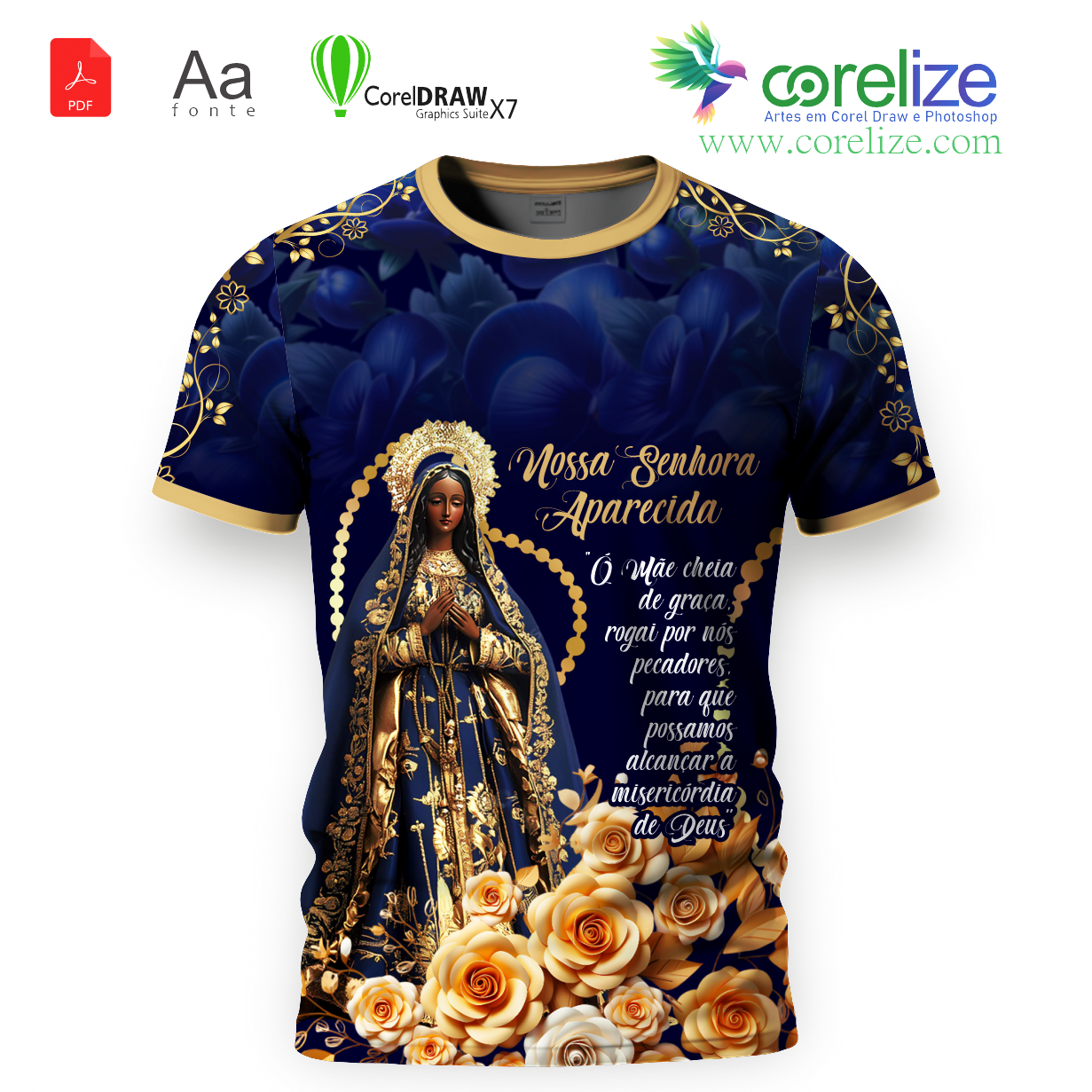 Arte Nossa Senhora Aparecida 08 para sublimação de camiseta