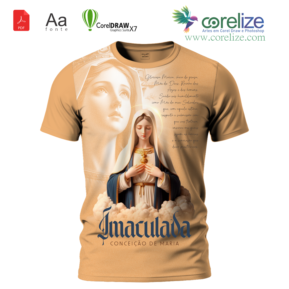 Arte Imaculado Conceição de Maria 1 para sublimação de camiseta