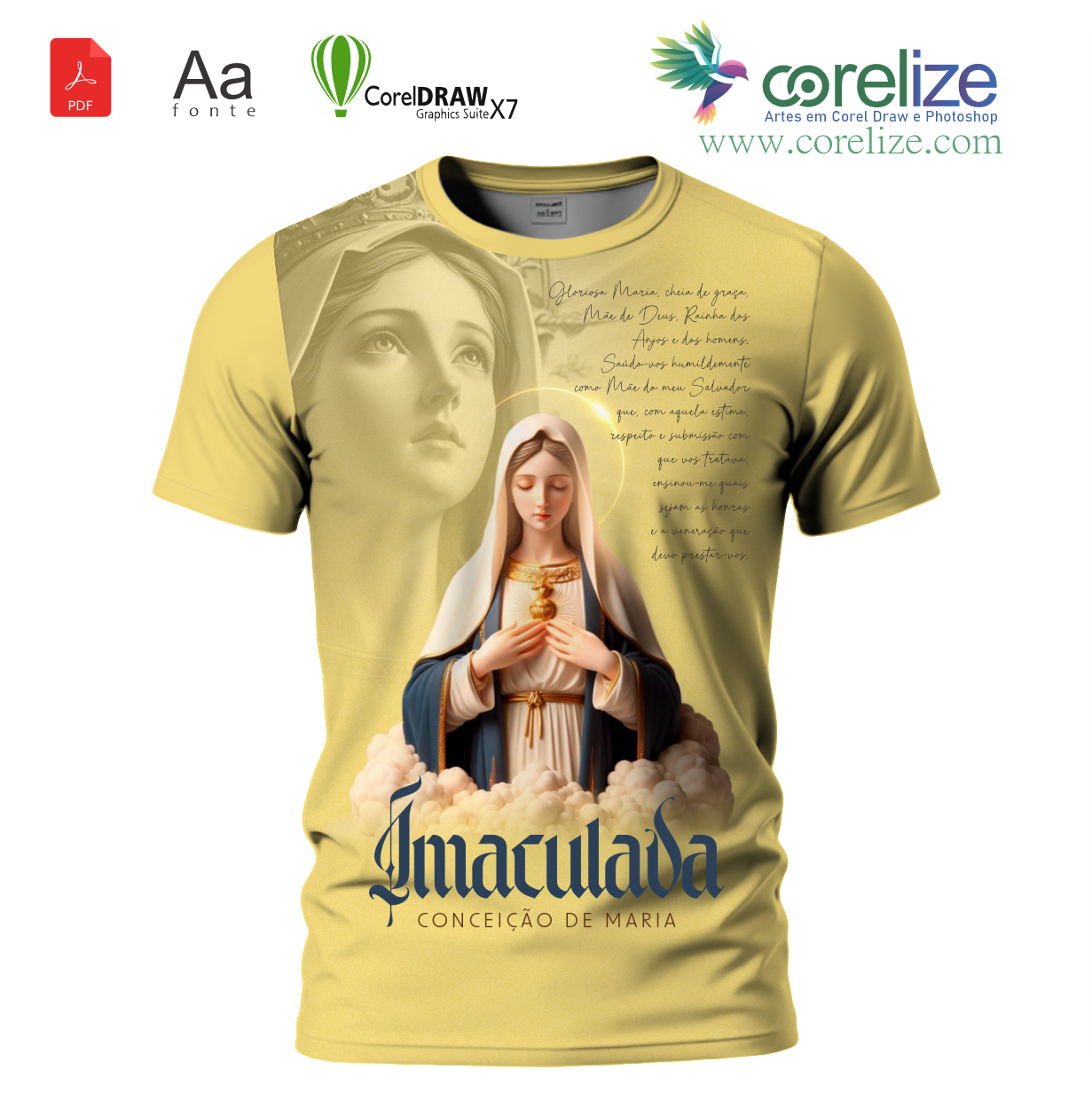 Arte Imaculado Conceição de Maria 3 para sublimação de camiseta