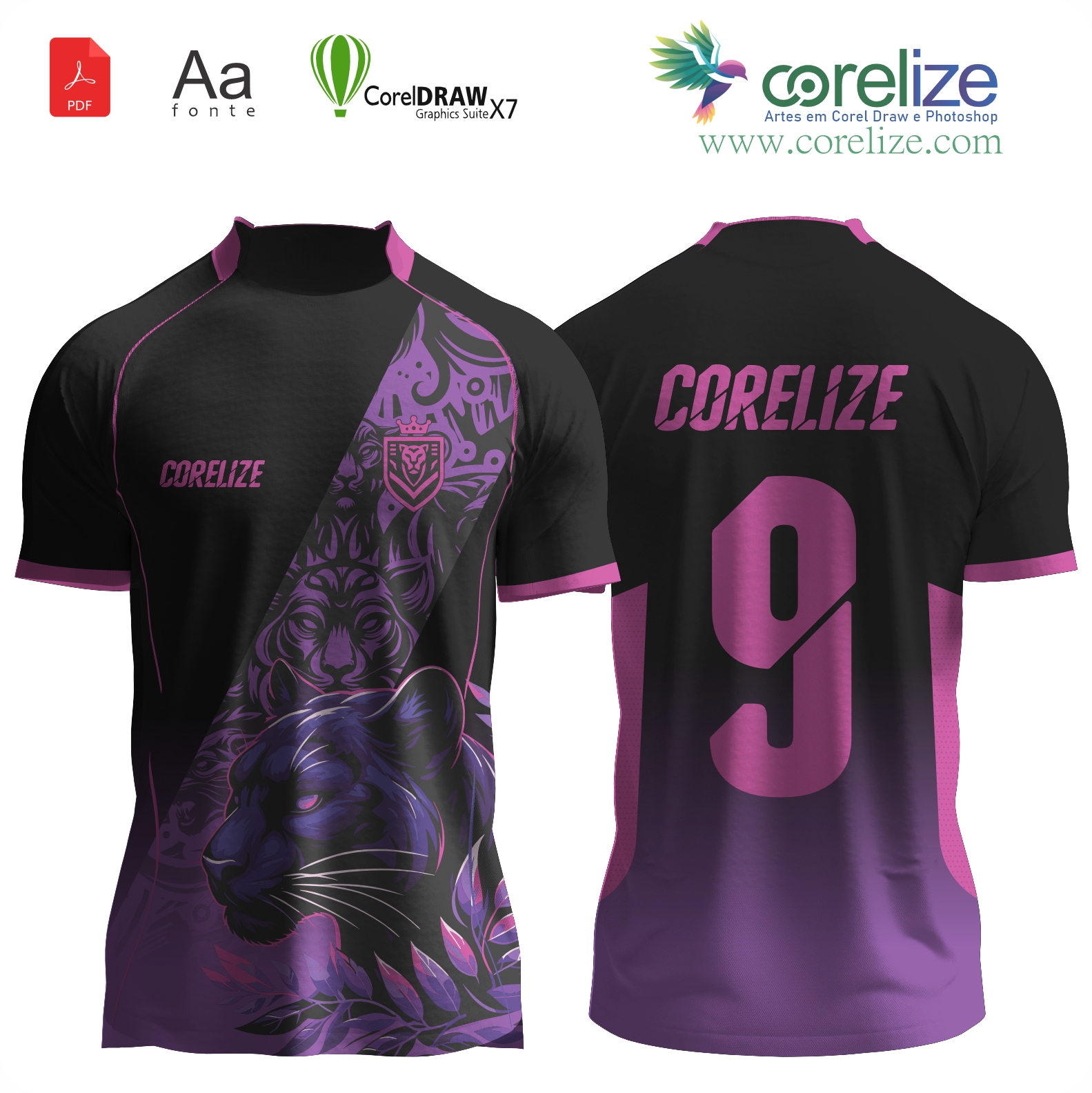 Arte Pantera Rosa Floral futebol para sublimação de camiseta