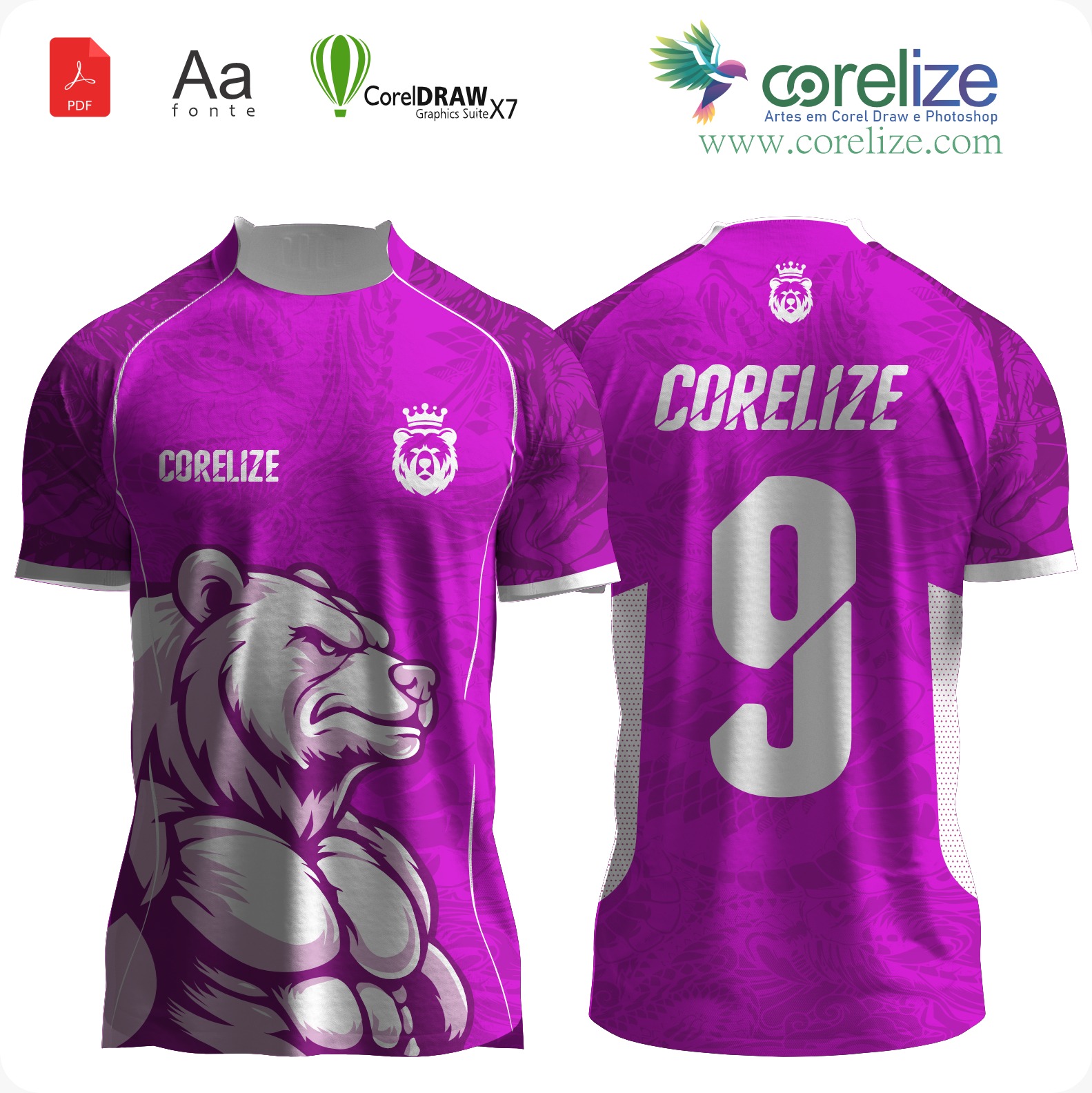 Arte Urso Rose futebol para sublimação de camiseta