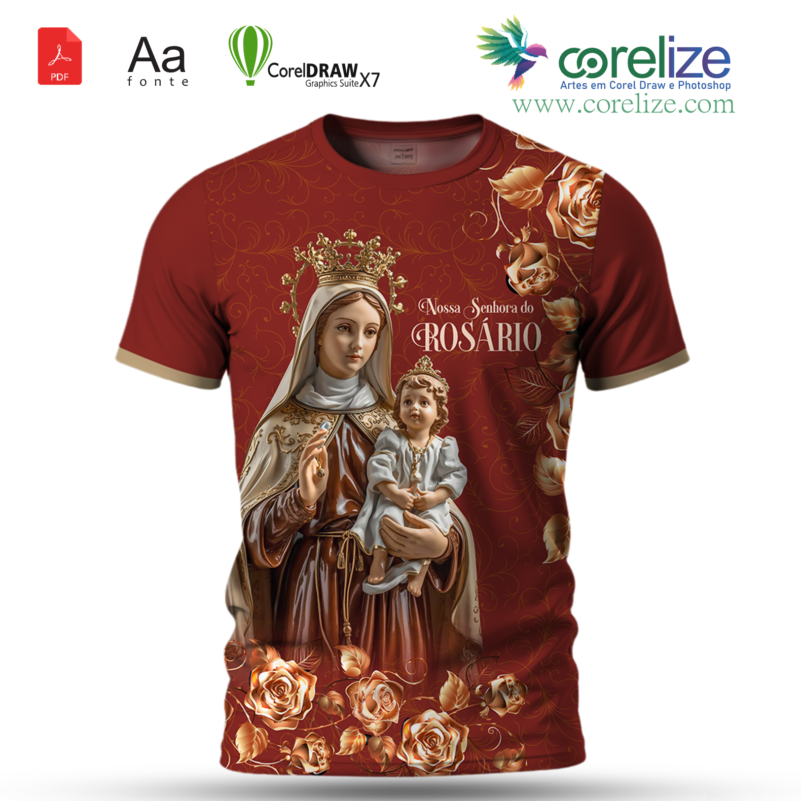 Arte Nossa Senhora do Rosário 03 para sublimação de camiseta
