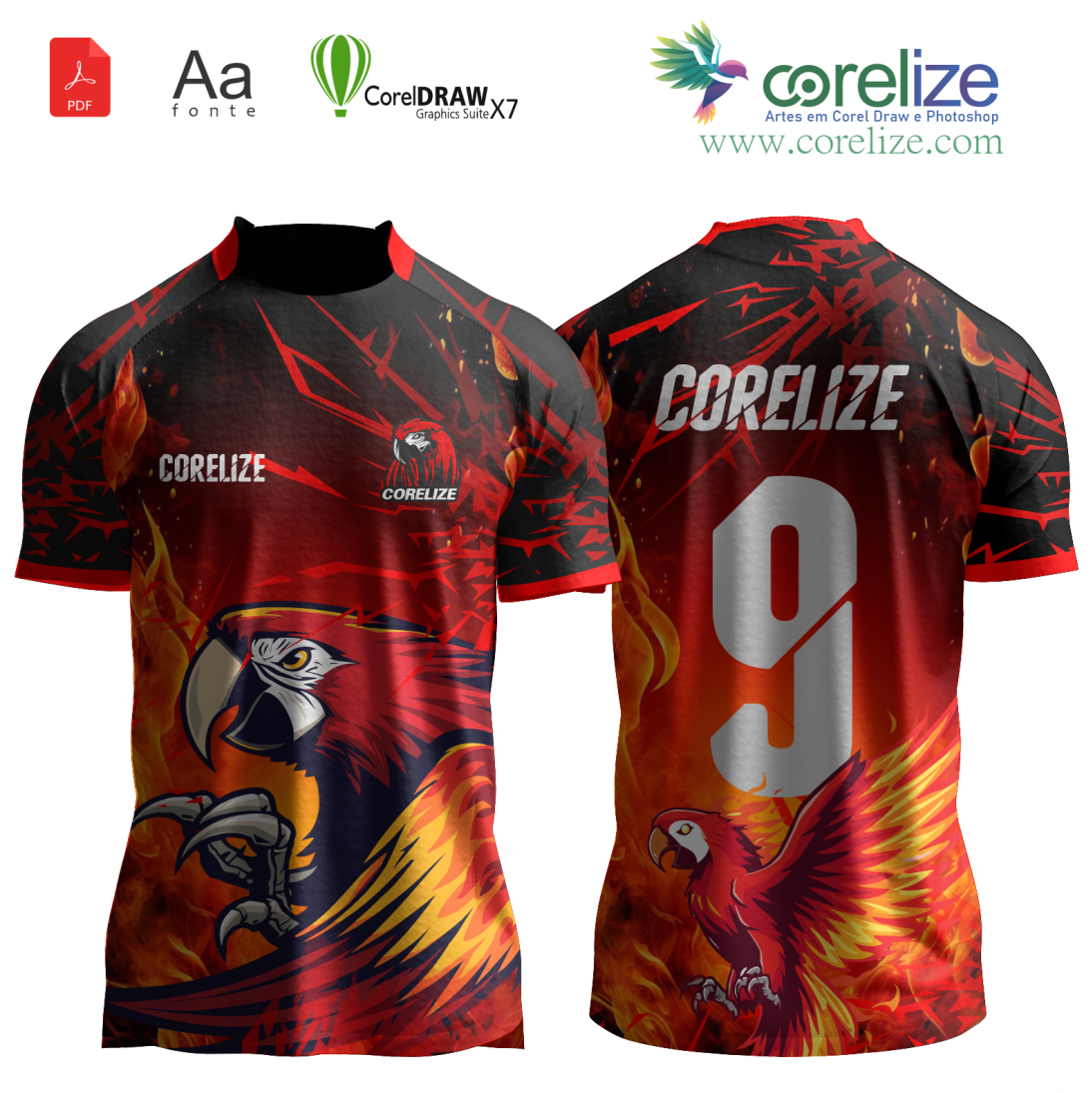 Arte: Arte Arara em Chamas para sublimação de camiseta