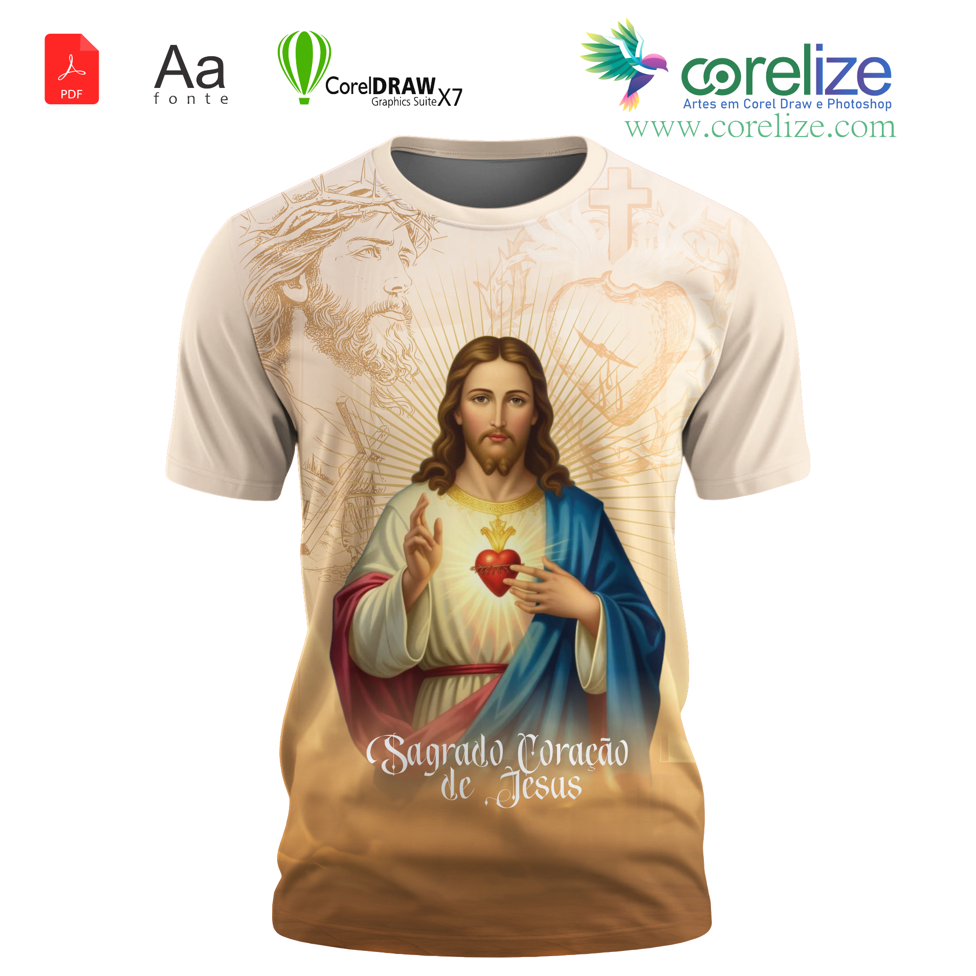Arte: Arte 03 Sagrado Coração de Jesus para sublimação de camiseta
