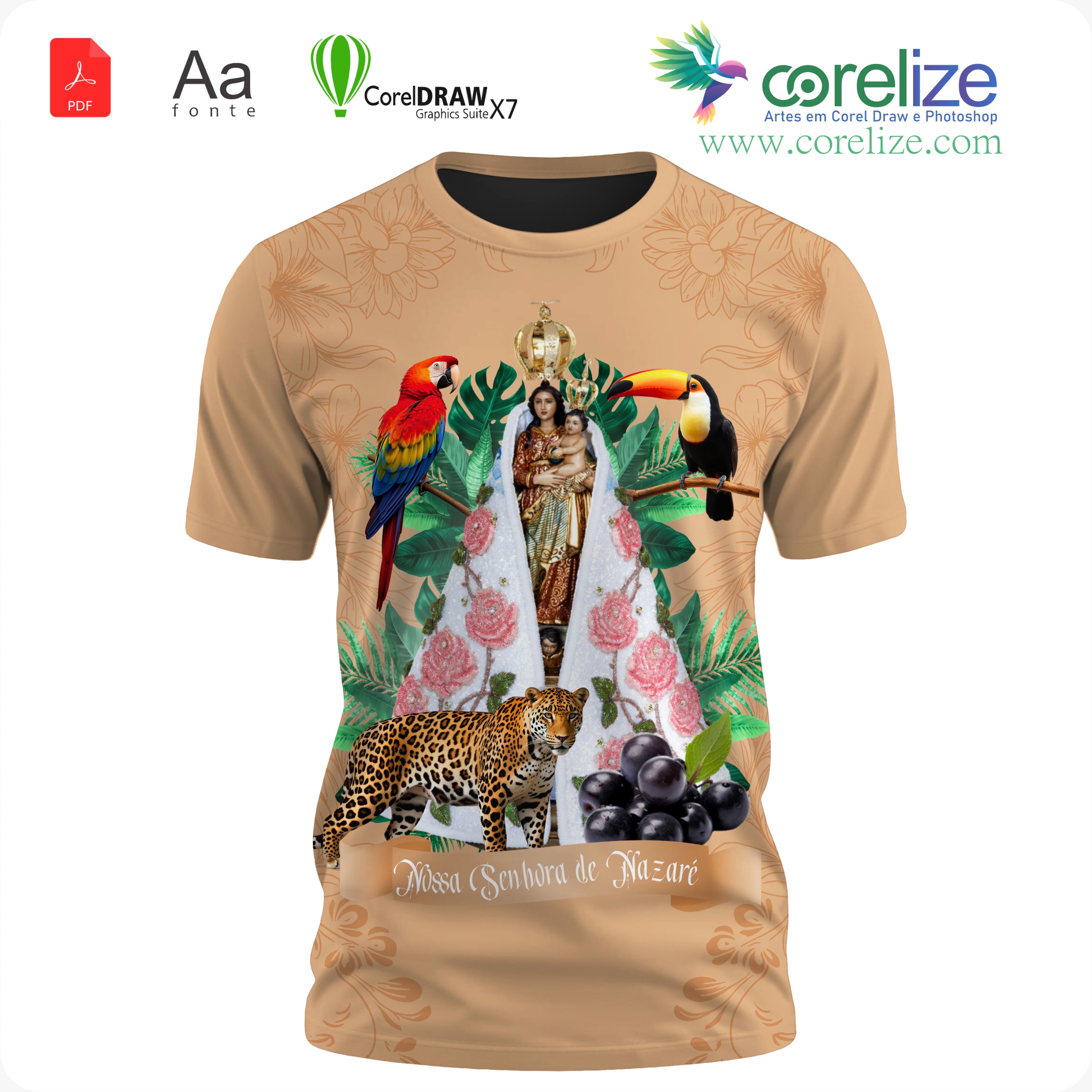 Arte: Arte Nossa Senhora  de Nazaré 01 para sublimação de camiseta