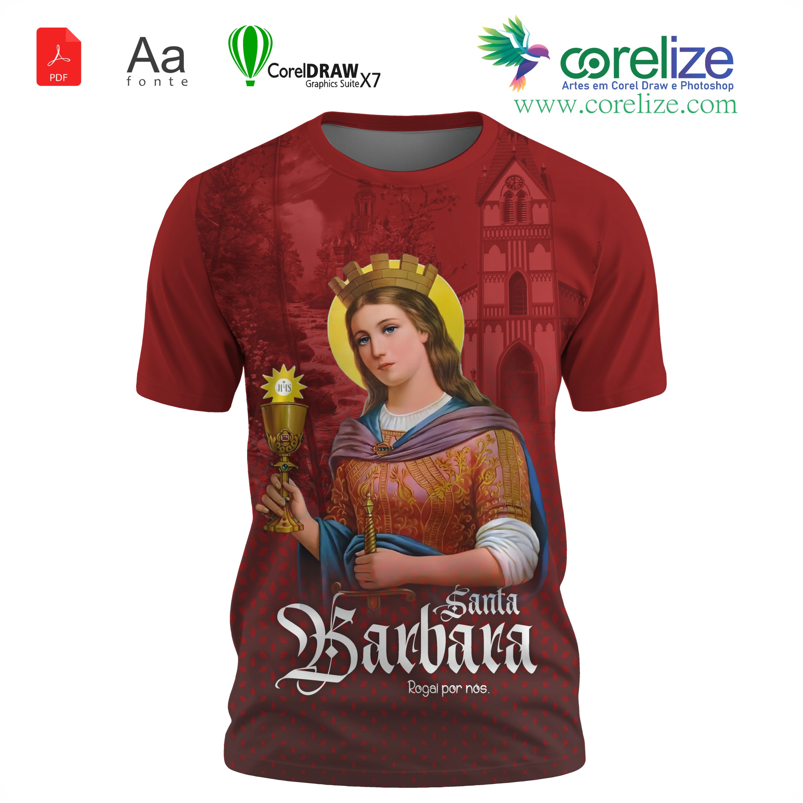 Arte: 02 Arte Santa Bárbara  para sublimação de camiseta