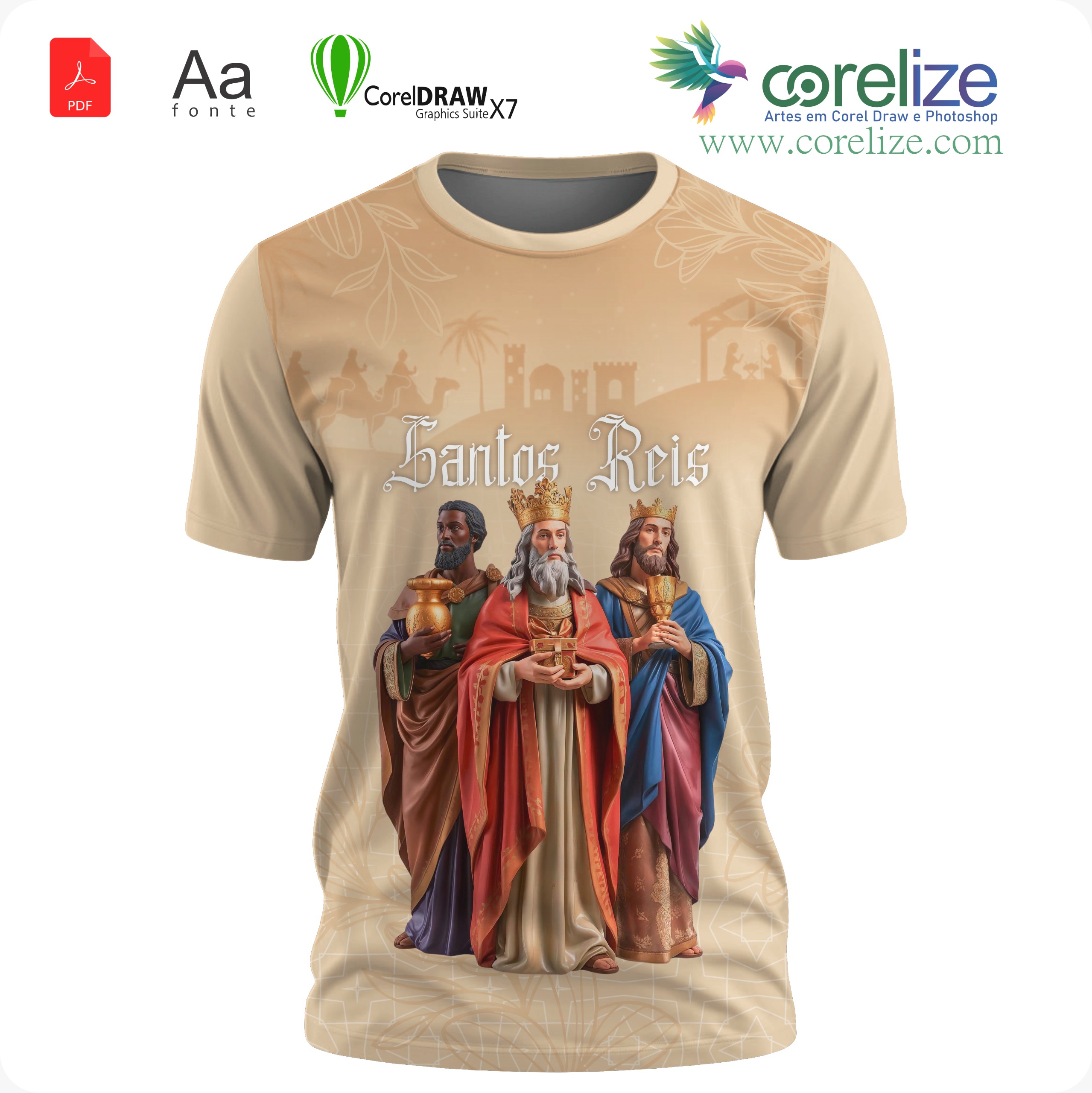 Arte: Arte Padroeiro Santos Reis 01 para sublimação de camiseta