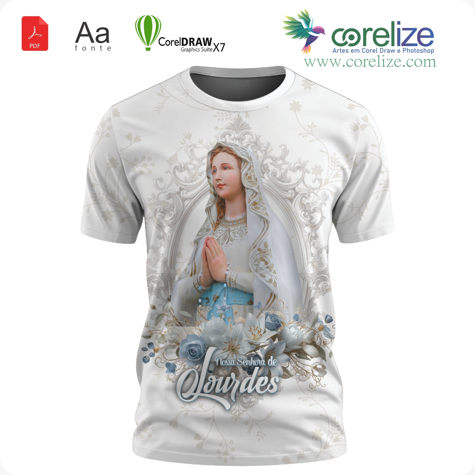 Arte: Arte Nossa Senhora De Lourdes 01  para sublimação de camiseta