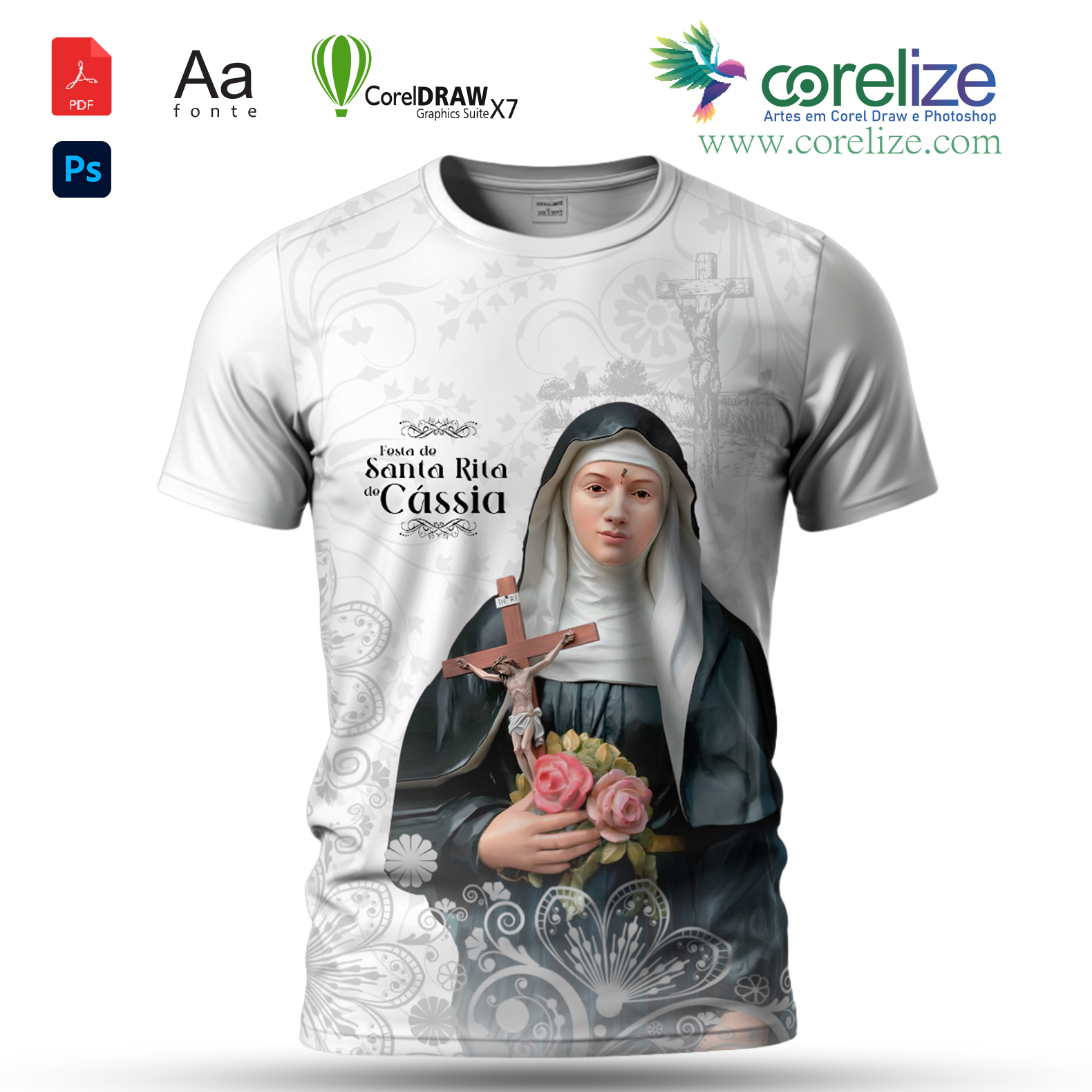 Arte: Arte Santa Rita de Cássia para sublimação de camiseta