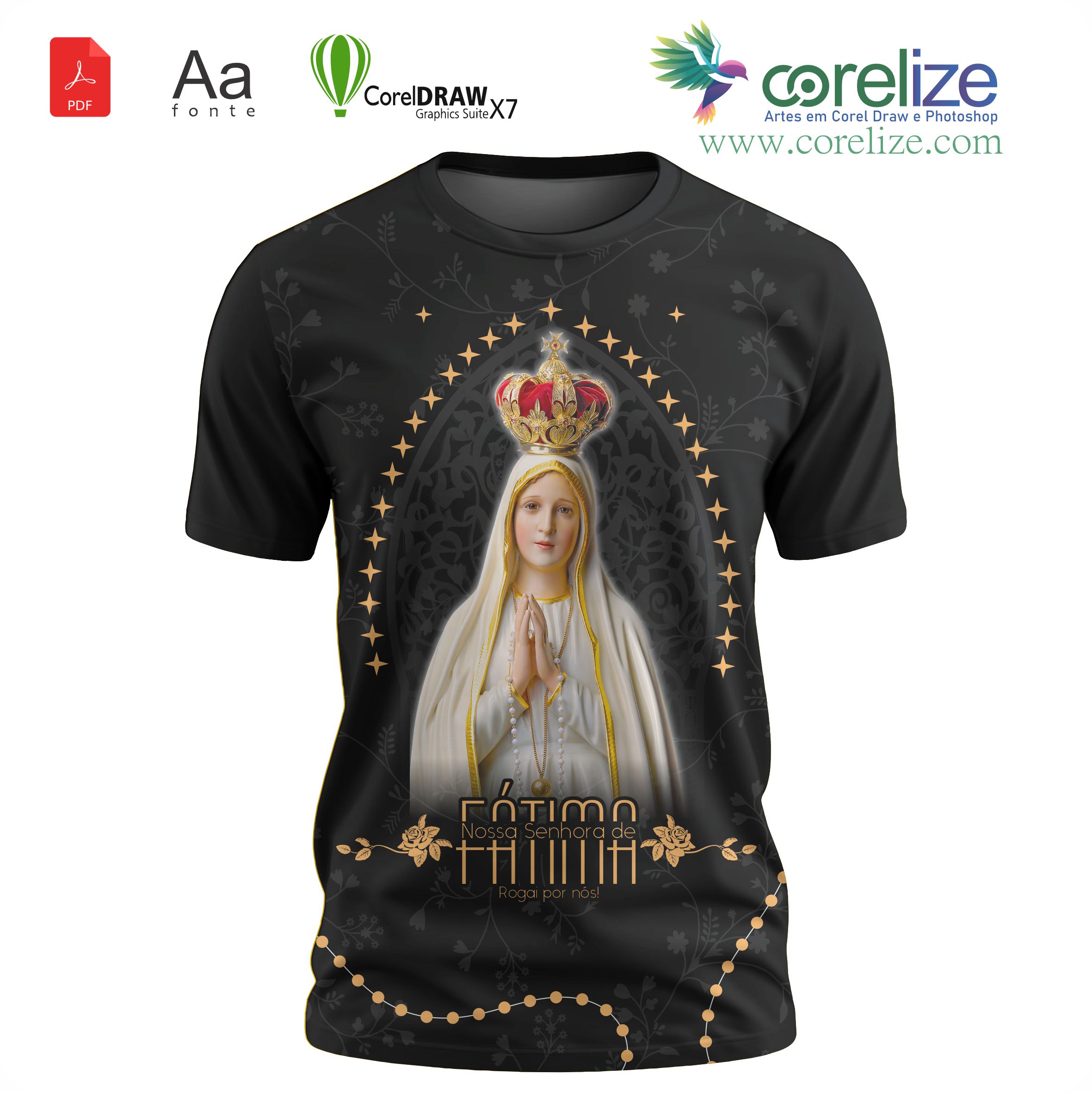 Arte: Arte 04 Nossa Senhora De Fátima para sublimação de camiseta