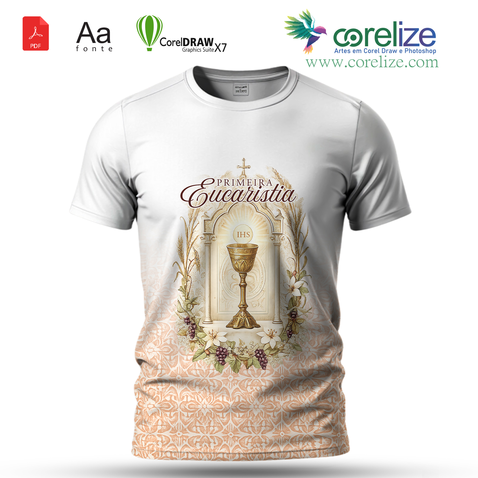 Arte: Arte Primeira Eucaristia 22 para sublimação de camiseta