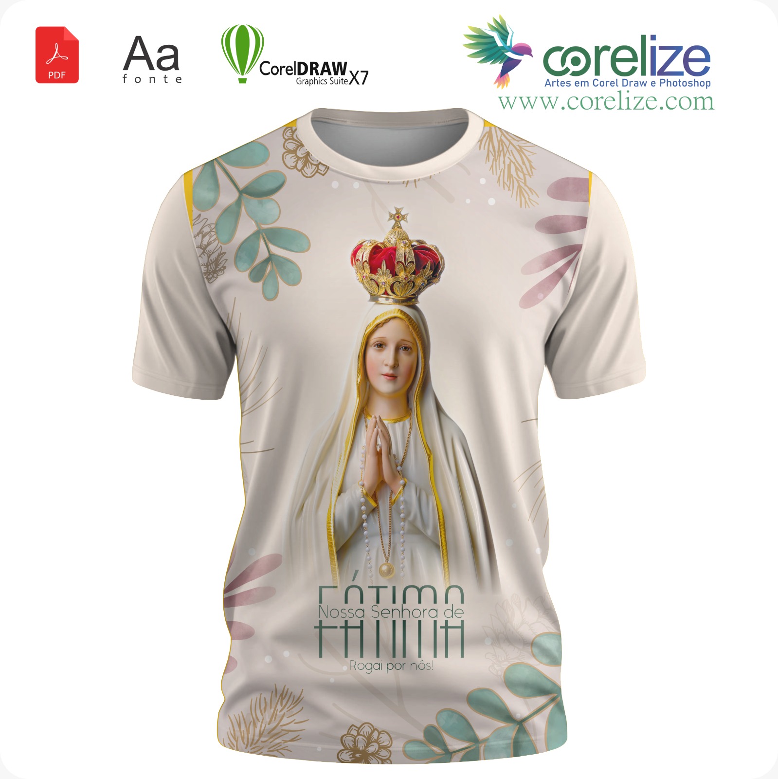 Arte: Arte 10 Nossa Senhora De Fátima para sublimação de camiseta