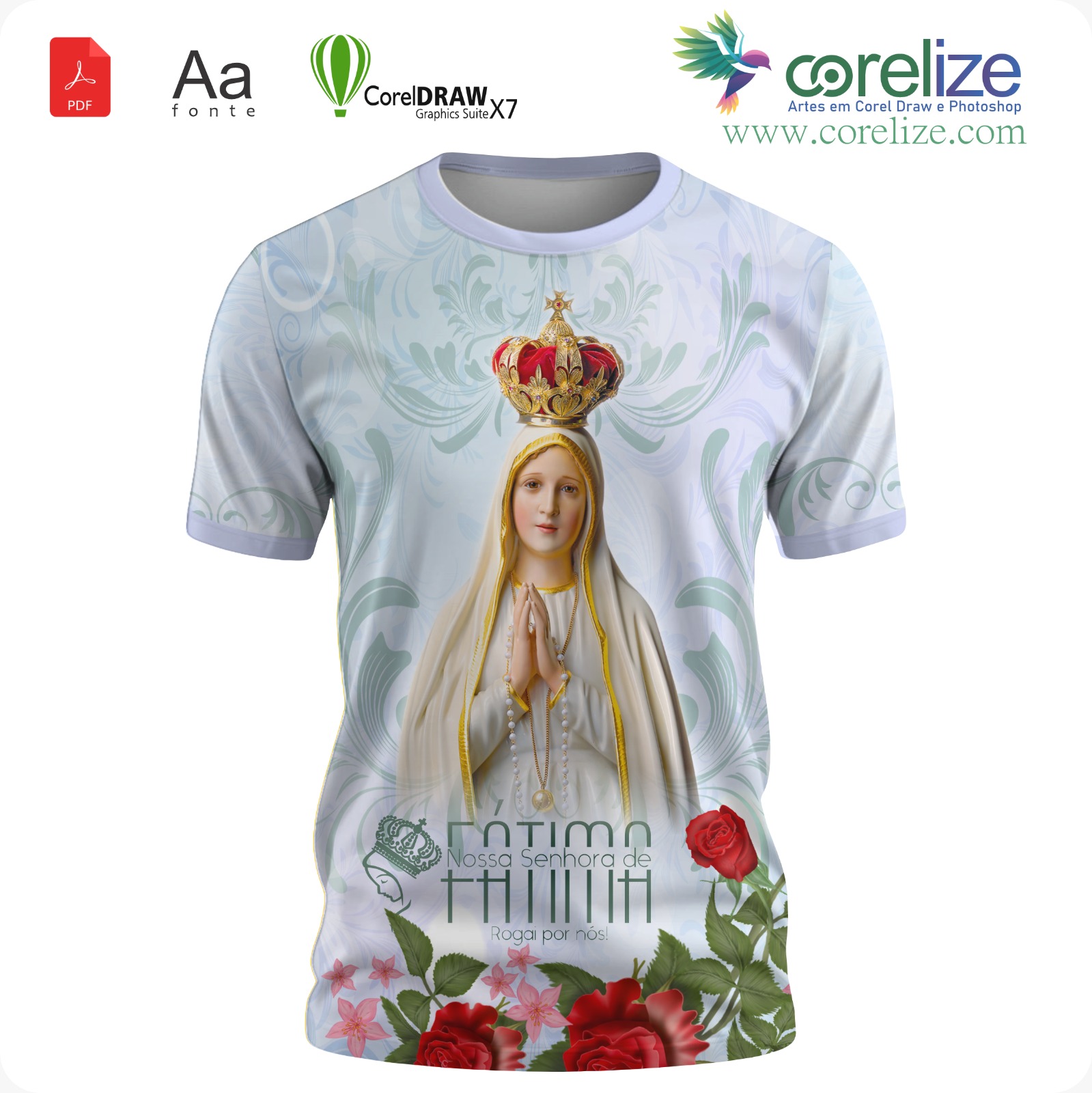 Arte: Arte 11 Nossa Senhora De Fátima para sublimação de camiseta