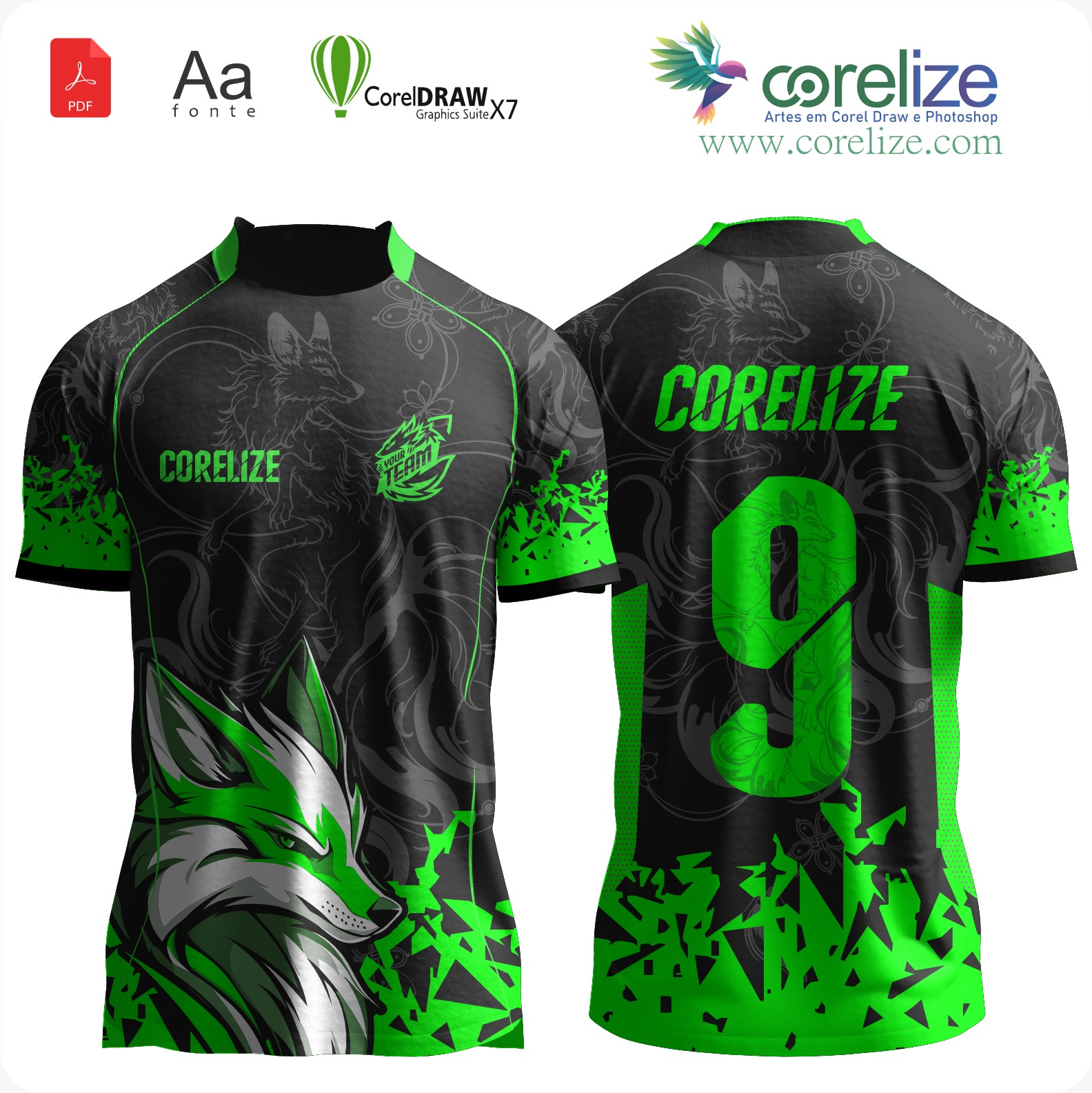 Arte Raposa Verde futebol para sublimação de camiseta