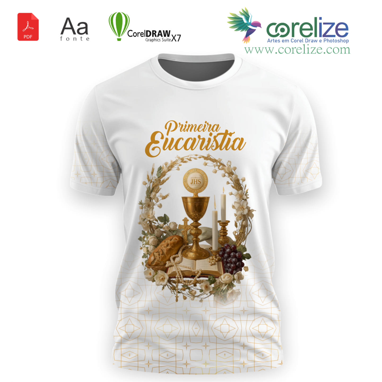 Arte Primeira Eucaristia 11 para sublimação de camiseta