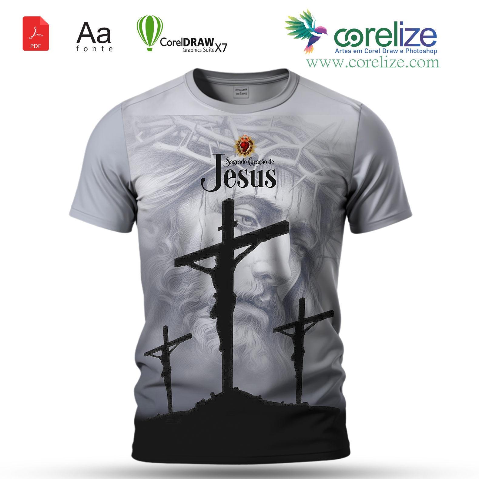 Arte Sagrado Coração de Jesus para sublimação de camiseta