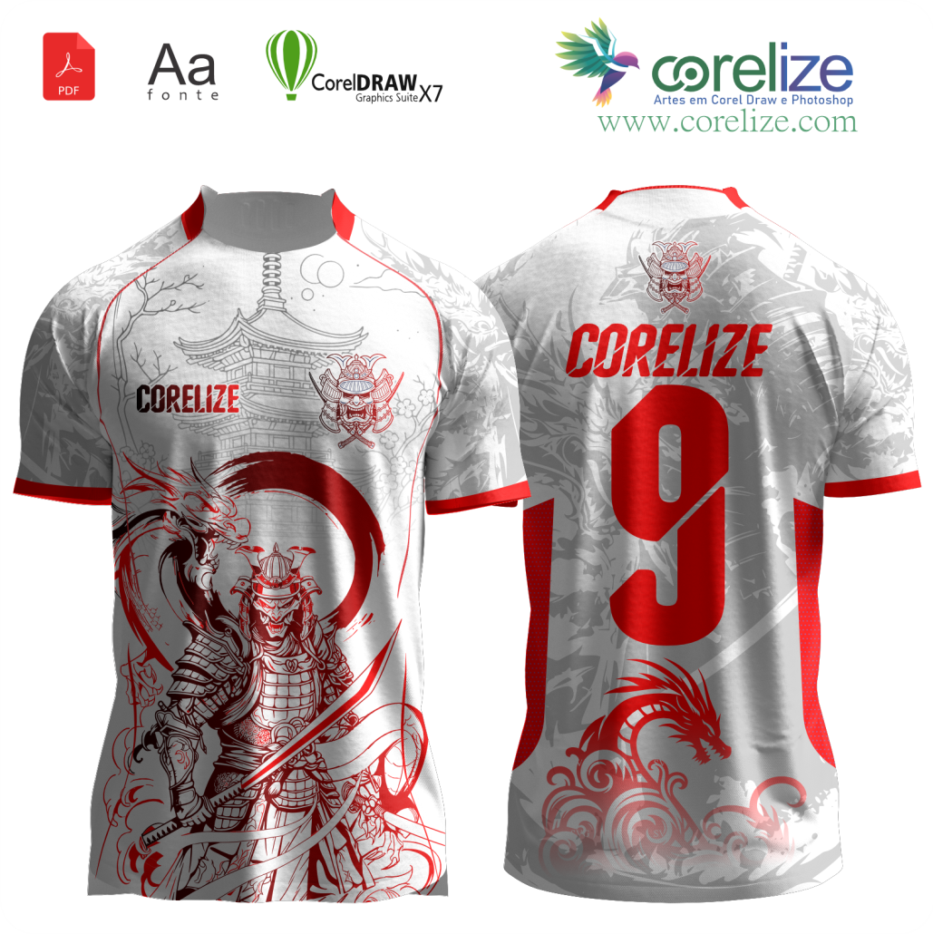 Arte Samurai Dragão futebol para sublimação de camiseta