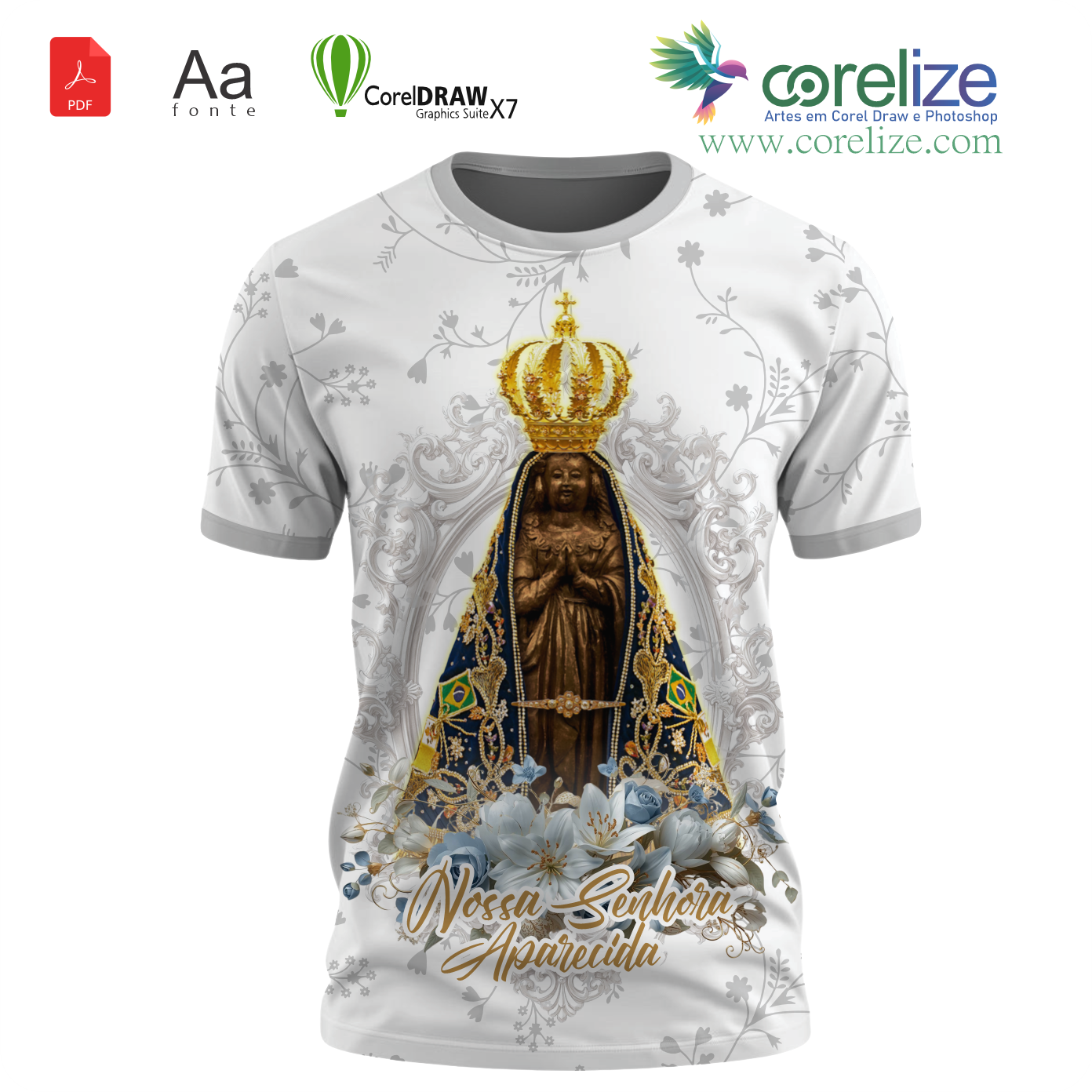 Arte Nossa Senhora Aparecida 14 para sublimação de camiseta