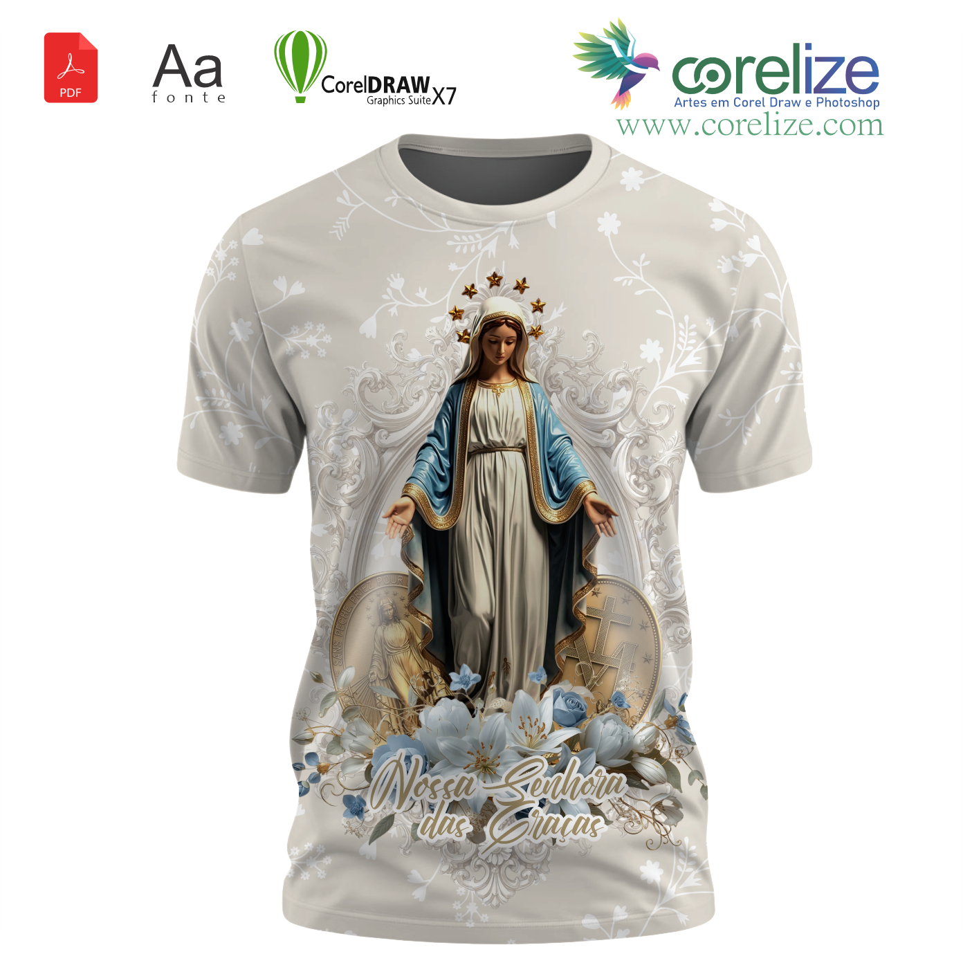 Arte Nossa Senhora das Graças 09 para sublimação de camiseta