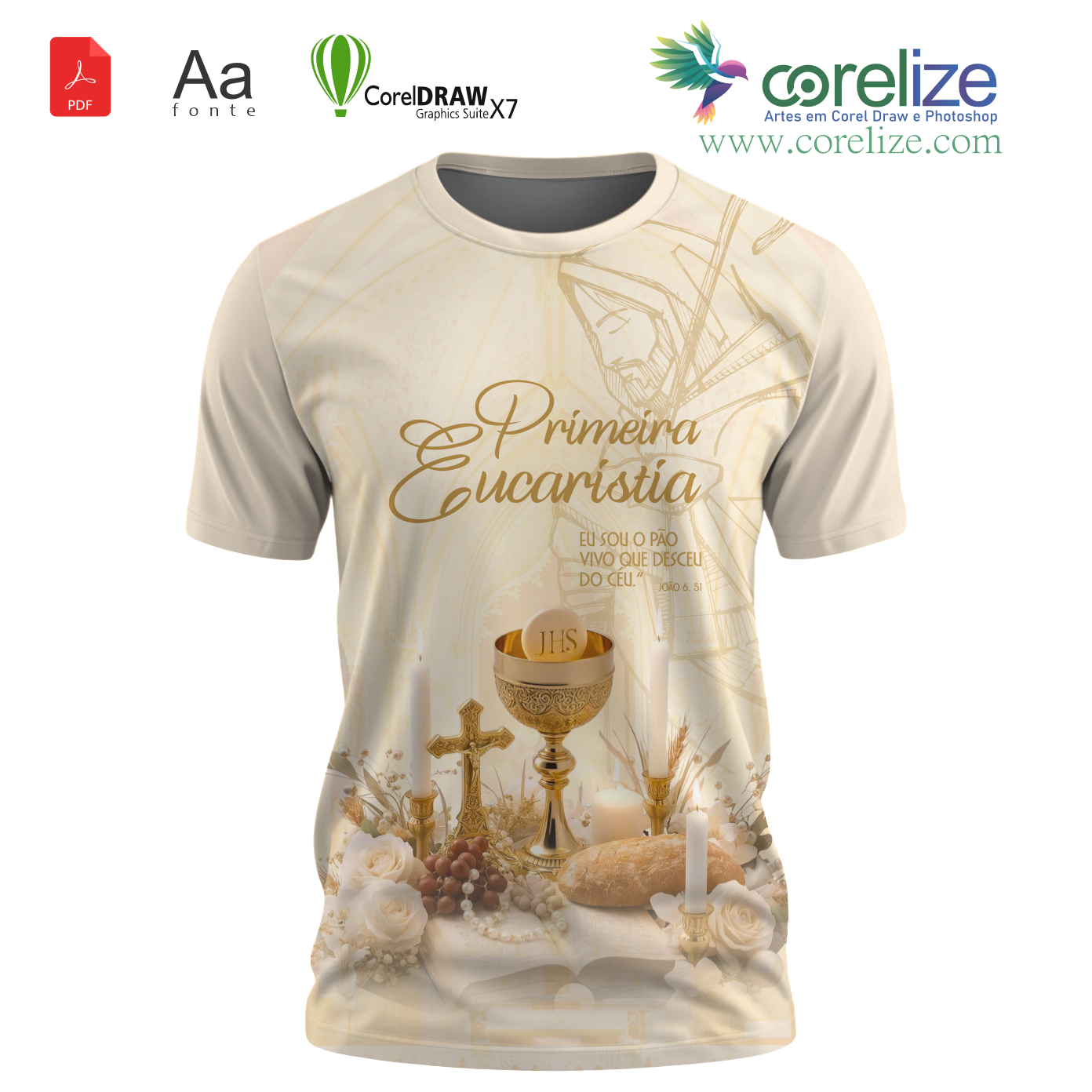 Arte Primeira Eucaristia 16  para sublimação de camiseta