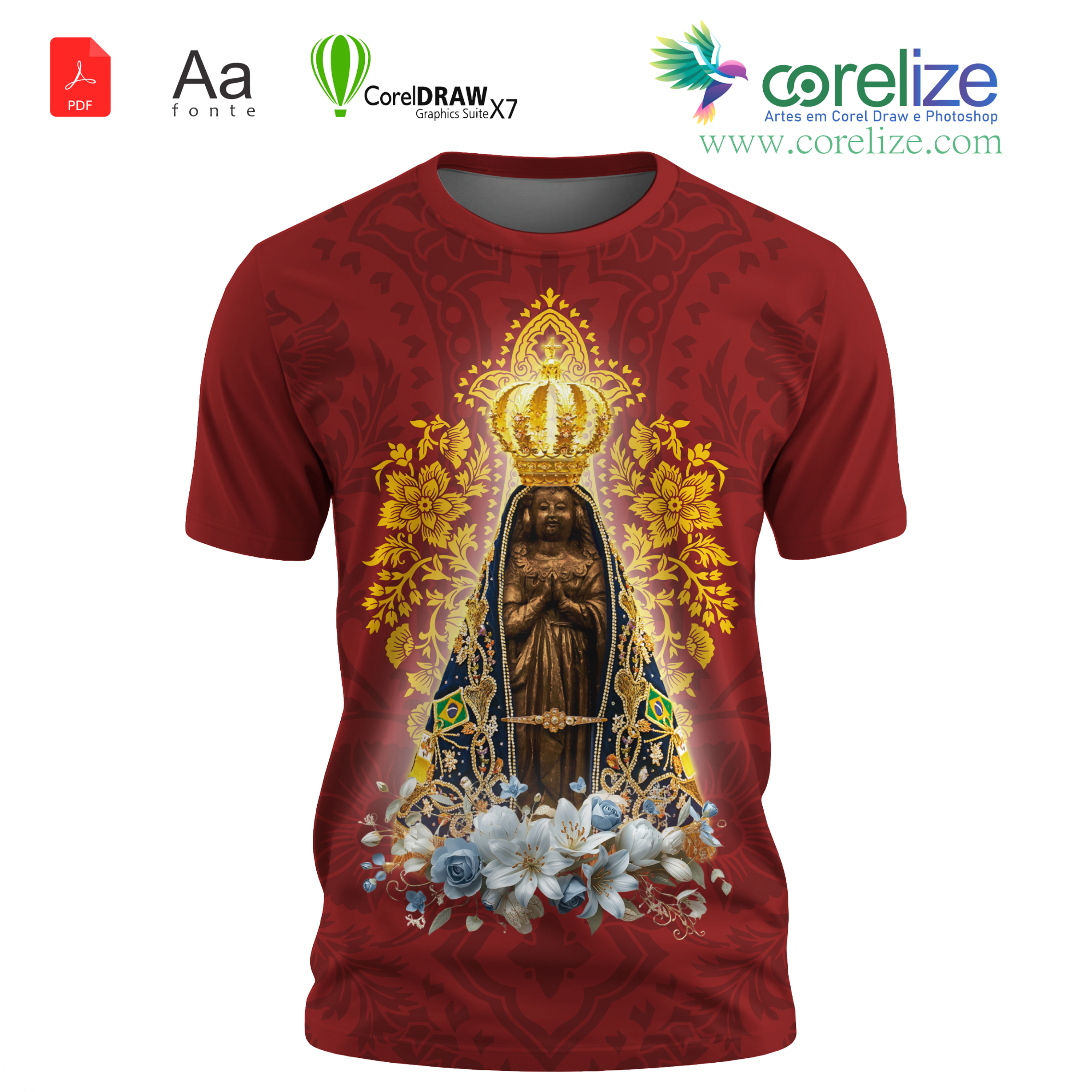 Arte Nossa Senhora Aparecida 17 para sublimação de camiseta