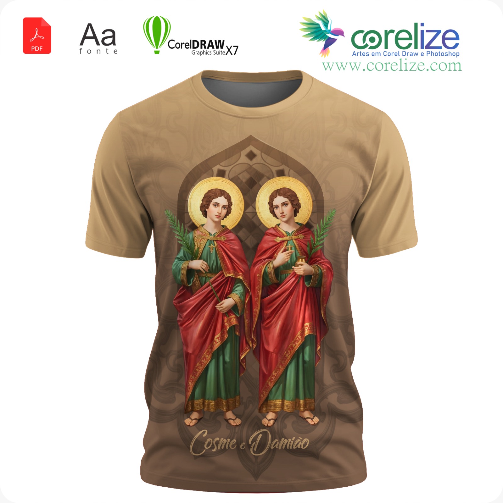 Arte: Arte 02 Salve Cosme e Damião para sublimação de camiseta